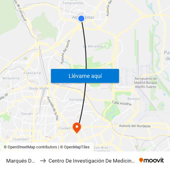 Marqués De La Valdavia to Centro De Investigación De Medicina Aeroespacial, Ejército Del Aire map