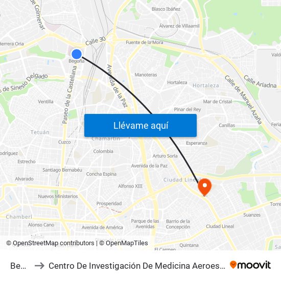 Begoña to Centro De Investigación De Medicina Aeroespacial, Ejército Del Aire map