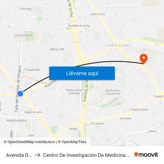 Avenida De América to Centro De Investigación De Medicina Aeroespacial, Ejército Del Aire map