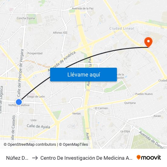 Núñez De Balboa to Centro De Investigación De Medicina Aeroespacial, Ejército Del Aire map