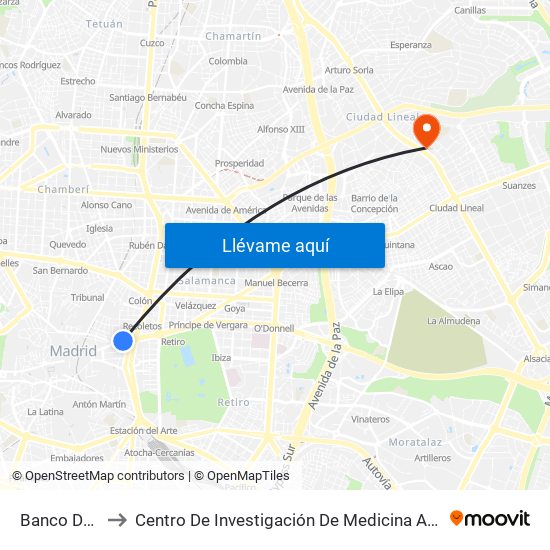 Banco De España to Centro De Investigación De Medicina Aeroespacial, Ejército Del Aire map