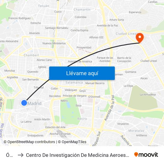 Ópera to Centro De Investigación De Medicina Aeroespacial, Ejército Del Aire map