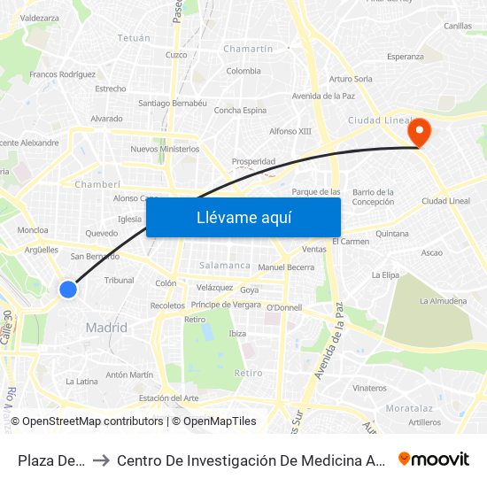Plaza De España to Centro De Investigación De Medicina Aeroespacial, Ejército Del Aire map