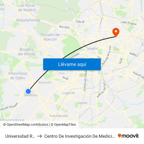 Universidad Rey Juan Carlos to Centro De Investigación De Medicina Aeroespacial, Ejército Del Aire map