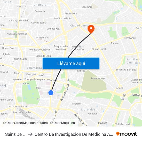 Sainz De Baranda to Centro De Investigación De Medicina Aeroespacial, Ejército Del Aire map