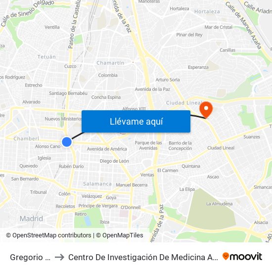 Gregorio Marañón to Centro De Investigación De Medicina Aeroespacial, Ejército Del Aire map