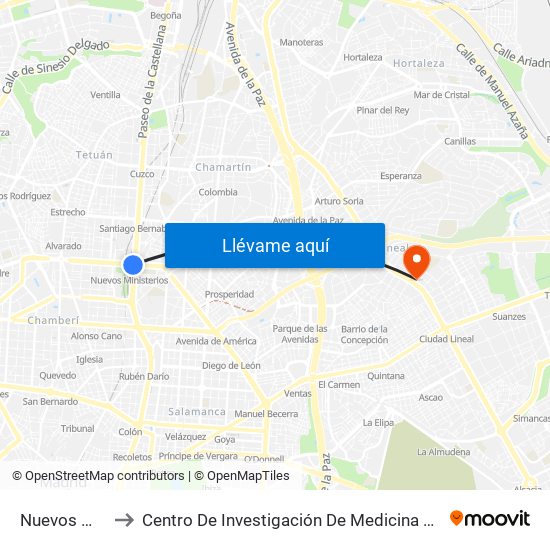 Nuevos Ministerios to Centro De Investigación De Medicina Aeroespacial, Ejército Del Aire map