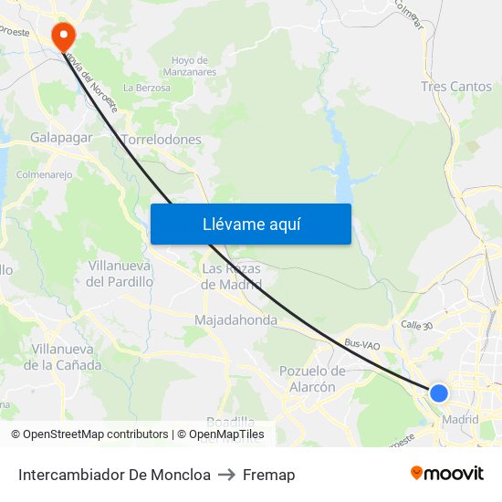 Intercambiador De Moncloa to Fremap map