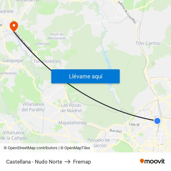 Castellana - Nudo Norte to Fremap map