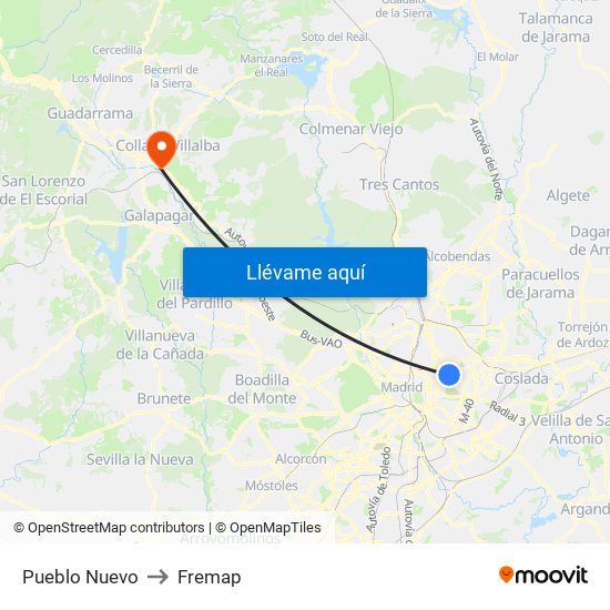 Pueblo Nuevo to Fremap map