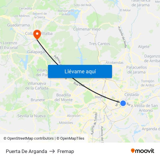 Puerta De Arganda to Fremap map