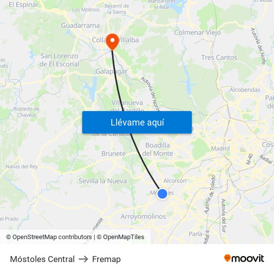 Móstoles Central to Fremap map