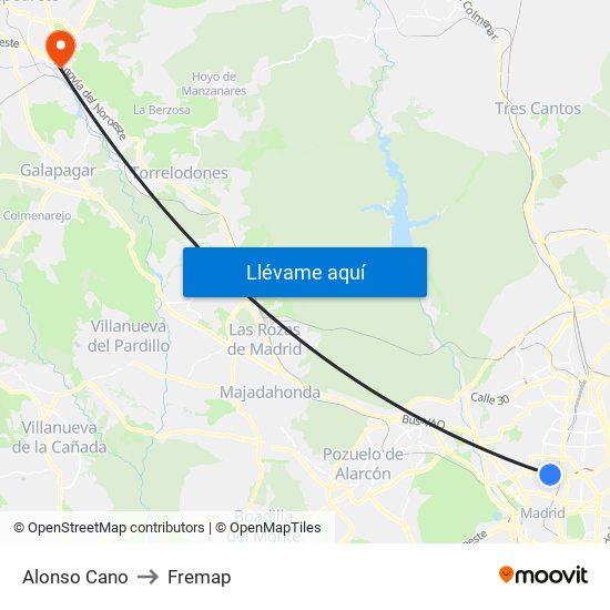 Alonso Cano to Fremap map