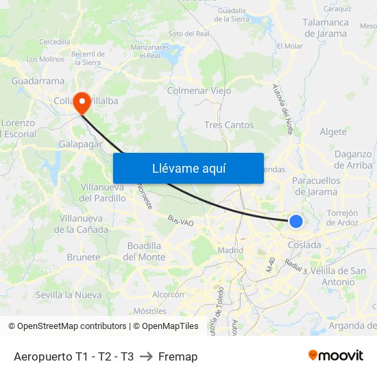 Aeropuerto T1 - T2 - T3 to Fremap map