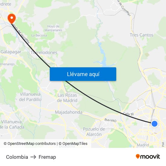 Colombia to Fremap map