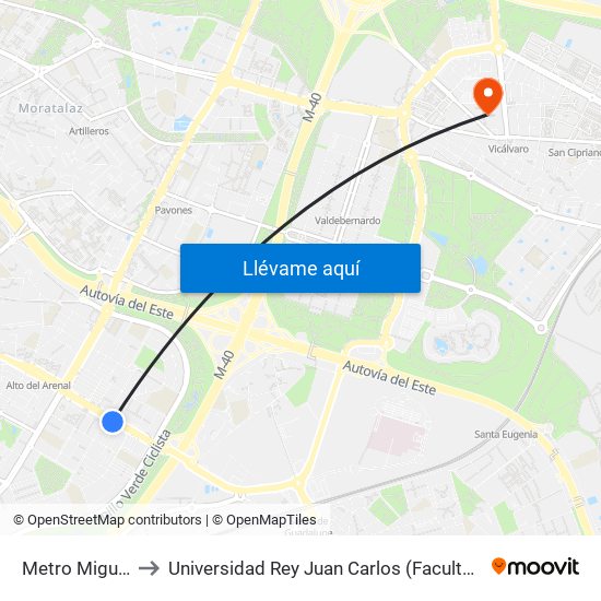 Metro Miguel Hernández to Universidad Rey Juan Carlos (Facultad De Ciencias Jurídicas Y Sociales) map