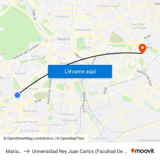 Marianistas to Universidad Rey Juan Carlos (Facultad De Ciencias Jurídicas Y Sociales) map