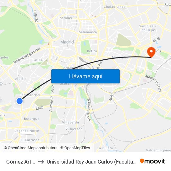 Gómez Arteche - Alzina to Universidad Rey Juan Carlos (Facultad De Ciencias Jurídicas Y Sociales) map
