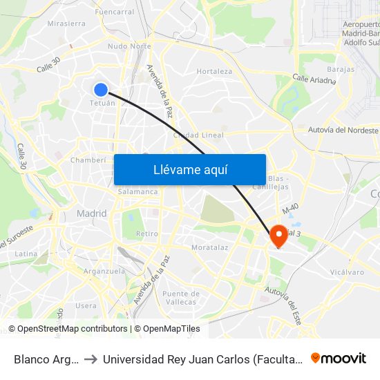 Blanco Argibay - Müller to Universidad Rey Juan Carlos (Facultad De Ciencias Jurídicas Y Sociales) map