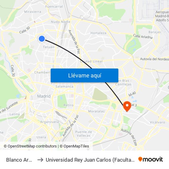Blanco Argibay - Sorgo to Universidad Rey Juan Carlos (Facultad De Ciencias Jurídicas Y Sociales) map