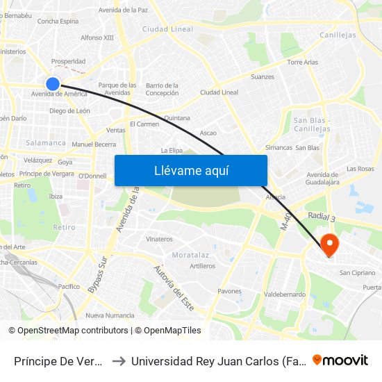 Príncipe De Vergara - María De Molina to Universidad Rey Juan Carlos (Facultad De Ciencias Jurídicas Y Sociales) map