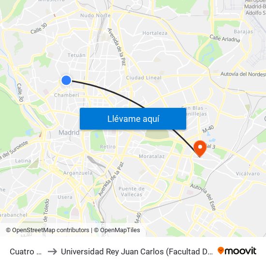 Cuatro Caminos to Universidad Rey Juan Carlos (Facultad De Ciencias Jurídicas Y Sociales) map