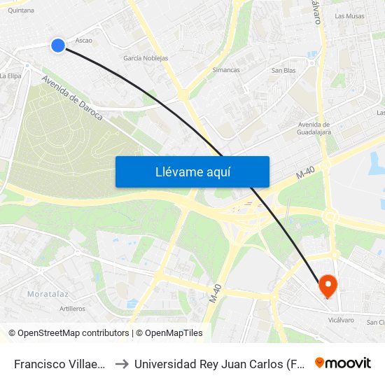 Francisco Villaespesa - Ezequiel Solana to Universidad Rey Juan Carlos (Facultad De Ciencias Jurídicas Y Sociales) map