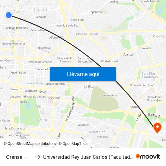 Orense - San Germán to Universidad Rey Juan Carlos (Facultad De Ciencias Jurídicas Y Sociales) map