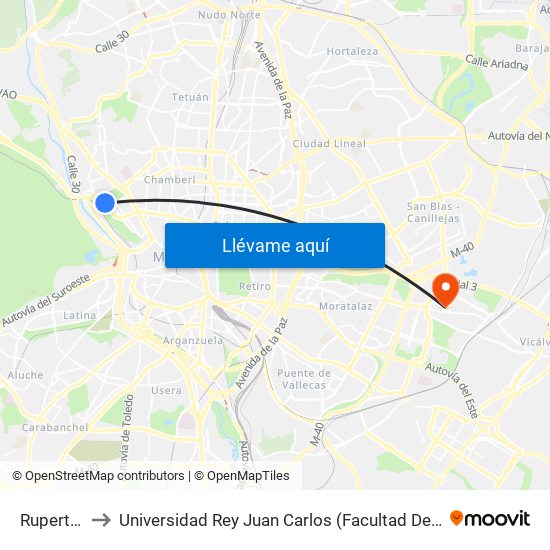 Ruperto Chapí to Universidad Rey Juan Carlos (Facultad De Ciencias Jurídicas Y Sociales) map