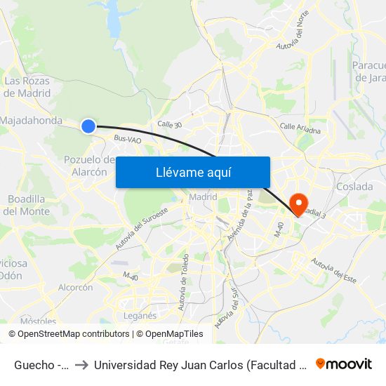 Guecho - Ibaiondo to Universidad Rey Juan Carlos (Facultad De Ciencias Jurídicas Y Sociales) map