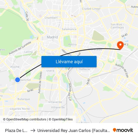 Plaza De La Emperatriz to Universidad Rey Juan Carlos (Facultad De Ciencias Jurídicas Y Sociales) map