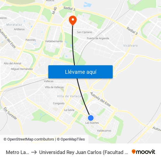 Metro Las Suertes to Universidad Rey Juan Carlos (Facultad De Ciencias Jurídicas Y Sociales) map