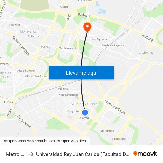Metro La Gavia to Universidad Rey Juan Carlos (Facultad De Ciencias Jurídicas Y Sociales) map