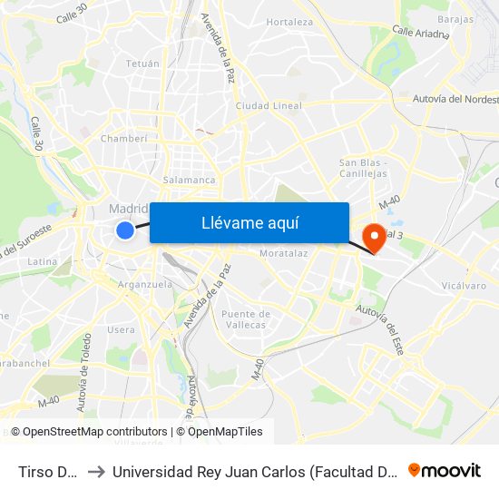Tirso De Molina to Universidad Rey Juan Carlos (Facultad De Ciencias Jurídicas Y Sociales) map