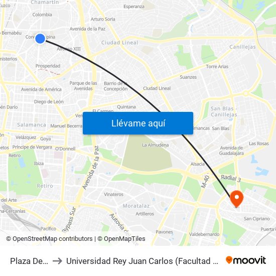 Plaza De Cataluña to Universidad Rey Juan Carlos (Facultad De Ciencias Jurídicas Y Sociales) map