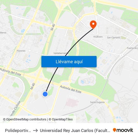 Polideportivo Campus Sur to Universidad Rey Juan Carlos (Facultad De Ciencias Jurídicas Y Sociales) map