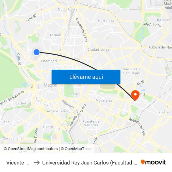 Vicente Aleixandre to Universidad Rey Juan Carlos (Facultad De Ciencias Jurídicas Y Sociales) map