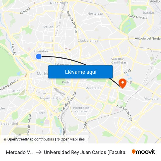 Mercado Vallehermoso to Universidad Rey Juan Carlos (Facultad De Ciencias Jurídicas Y Sociales) map