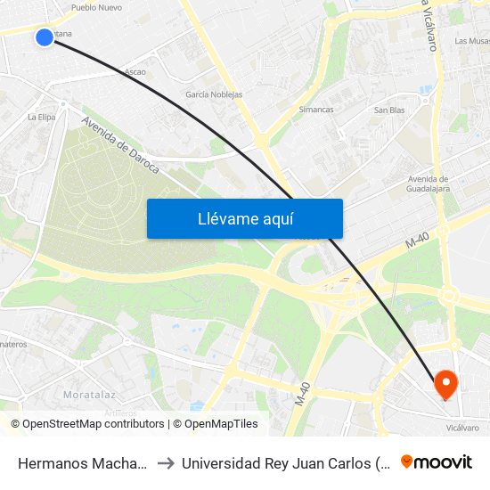 Hermanos Machado - San Juan De La Cuesta to Universidad Rey Juan Carlos (Facultad De Ciencias Jurídicas Y Sociales) map