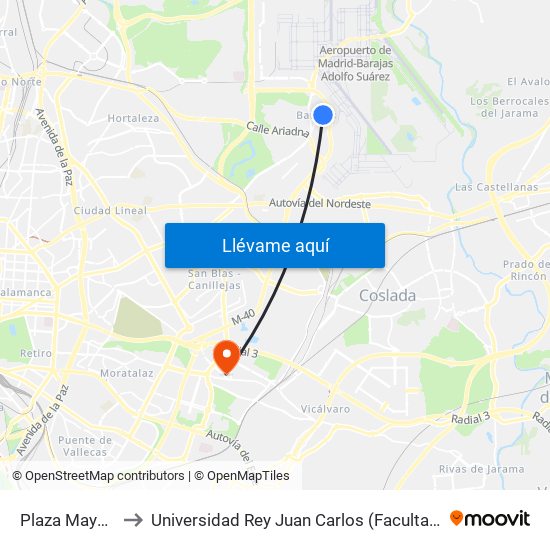 Plaza Mayor De Barajas to Universidad Rey Juan Carlos (Facultad De Ciencias Jurídicas Y Sociales) map