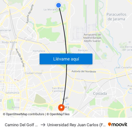 Camino Del Golf - Camino De Mesoncillos to Universidad Rey Juan Carlos (Facultad De Ciencias Jurídicas Y Sociales) map