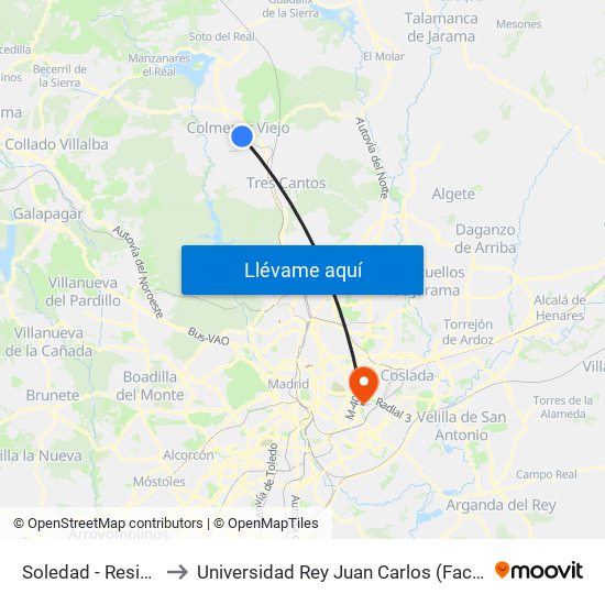 Soledad - Residencia De Ancianos to Universidad Rey Juan Carlos (Facultad De Ciencias Jurídicas Y Sociales) map