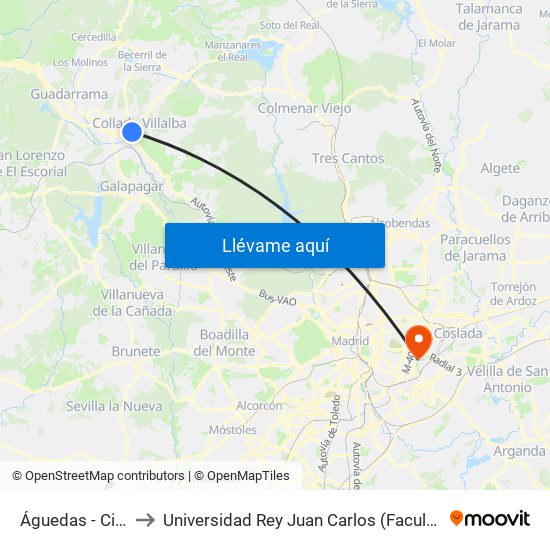 Águedas - Ciudad Deportiva to Universidad Rey Juan Carlos (Facultad De Ciencias Jurídicas Y Sociales) map