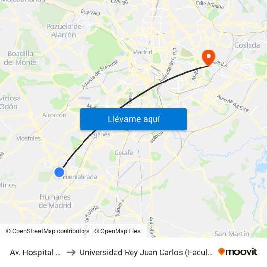 Av. Hospital - Ramón Y Cajal to Universidad Rey Juan Carlos (Facultad De Ciencias Jurídicas Y Sociales) map