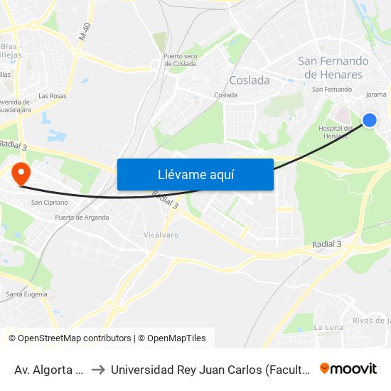 Av. Algorta - Est. Henares to Universidad Rey Juan Carlos (Facultad De Ciencias Jurídicas Y Sociales) map