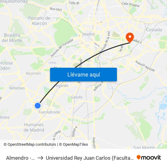 Almendro - C. C. Nexum to Universidad Rey Juan Carlos (Facultad De Ciencias Jurídicas Y Sociales) map