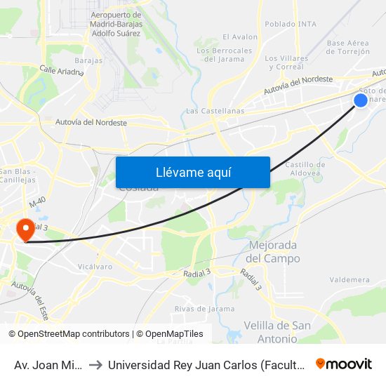 Av. Joan Miró - Juan Gris to Universidad Rey Juan Carlos (Facultad De Ciencias Jurídicas Y Sociales) map