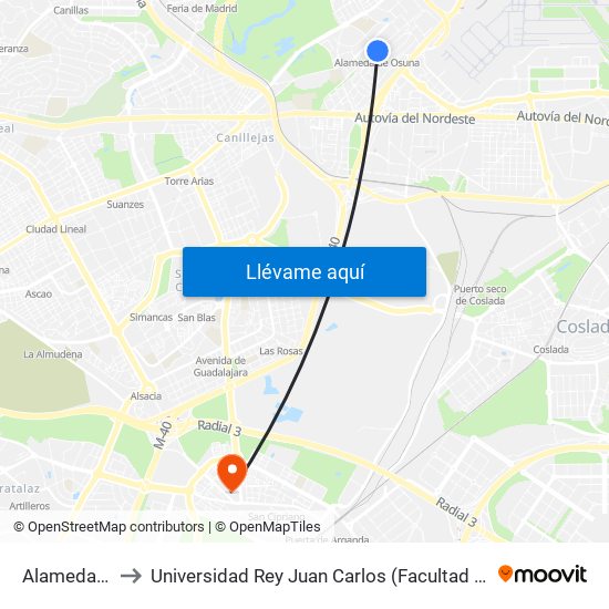 Alameda De Osuna to Universidad Rey Juan Carlos (Facultad De Ciencias Jurídicas Y Sociales) map