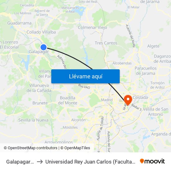 Galapagar - La Navata to Universidad Rey Juan Carlos (Facultad De Ciencias Jurídicas Y Sociales) map