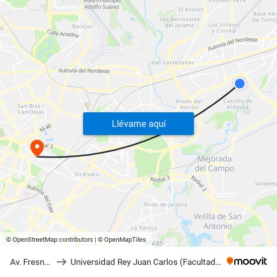Av. Fresnos - Júpiter to Universidad Rey Juan Carlos (Facultad De Ciencias Jurídicas Y Sociales) map